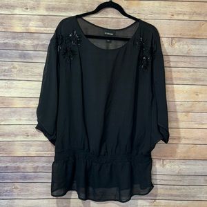 LANE Bryant Beaded Sequin Sheer Blouse Black Plus Size 18/20  B0